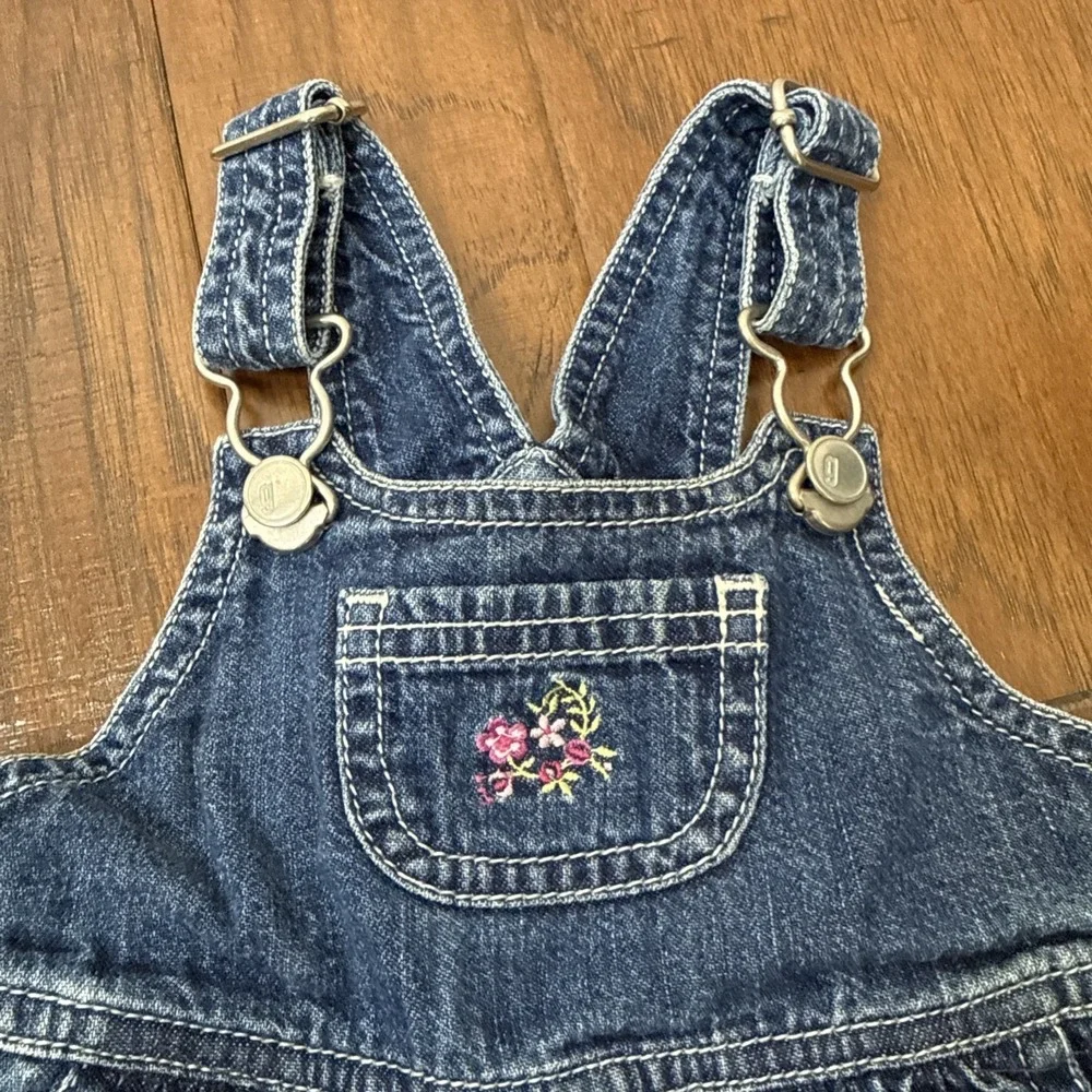 Vintage Y2K Gymboree‎ Denim Overalls 3-6M Floral Embroidery Velvet Boho 2000 G
